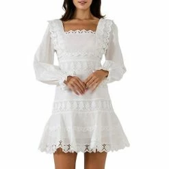 Endless Rose Square Neckline Lace Trim Dress White -Endless Rose shop unnamed file 834