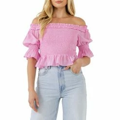 Endless Rose Off The Shoulder Smocked Crop Top
