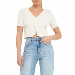 Endless Rose Short Sleeve Ruffled Knit Top White