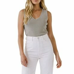 Endless Rose Basic Sleevless V-neck Top Sage