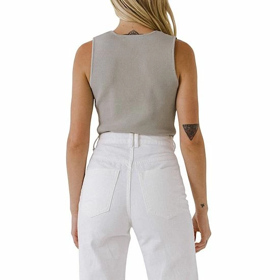 Endless Rose Basic Sleevless V-neck Top Sage 4 Endless Rose Basic Sleevless V-neck Top Sage - Image 2
