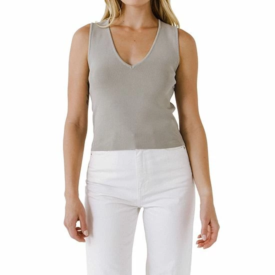 Endless Rose Basic Sleevless V-neck Top Sage 6 Endless Rose Basic Sleevless V-neck Top Sage - Image 4