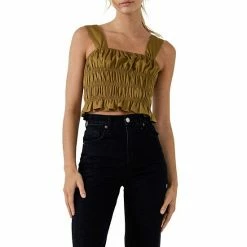 Endless Rose Smocked Ruffle Top Olive