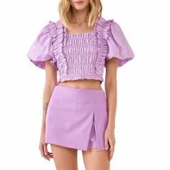 Endless Rose Smocked Puff Sleeve Top Lilac