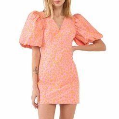 Endless Rose Leopard Printed Mini Dress With Puff Sleeves