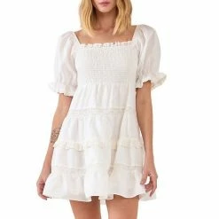 Endless Rose Linen Smocked Mini Dress With Lace