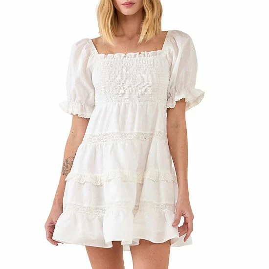 Endless Rose Linen Smocked Mini Dress With Lace 3 Endless Rose Linen Smocked Mini Dress With Lace
