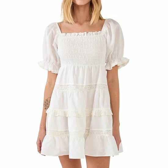 Endless Rose Linen Smocked Mini Dress With Lace 6 Endless Rose Linen Smocked Mini Dress With Lace - Image 4